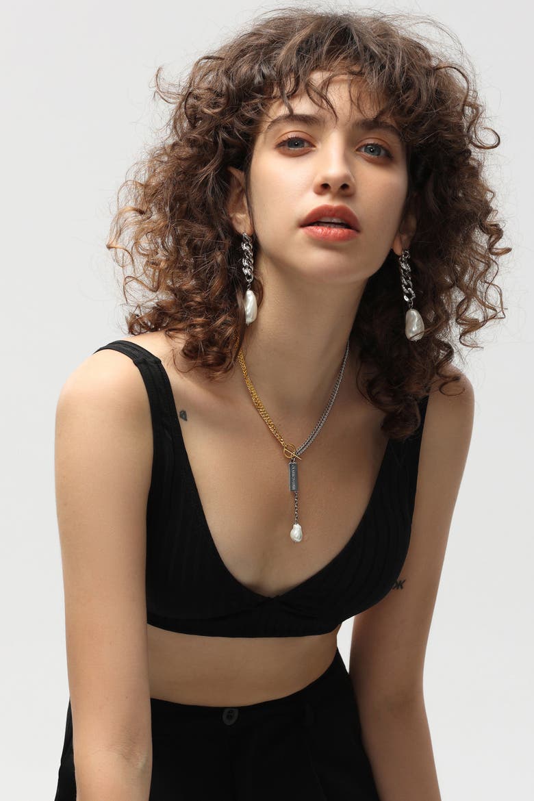 Two-Tone Chain Baroque Pearl Necklace, Alternate, color, Gold