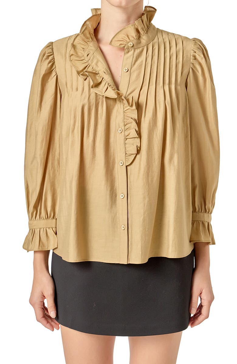 English Factory Ruffle Detail Shirt, Alternate, color, Olive