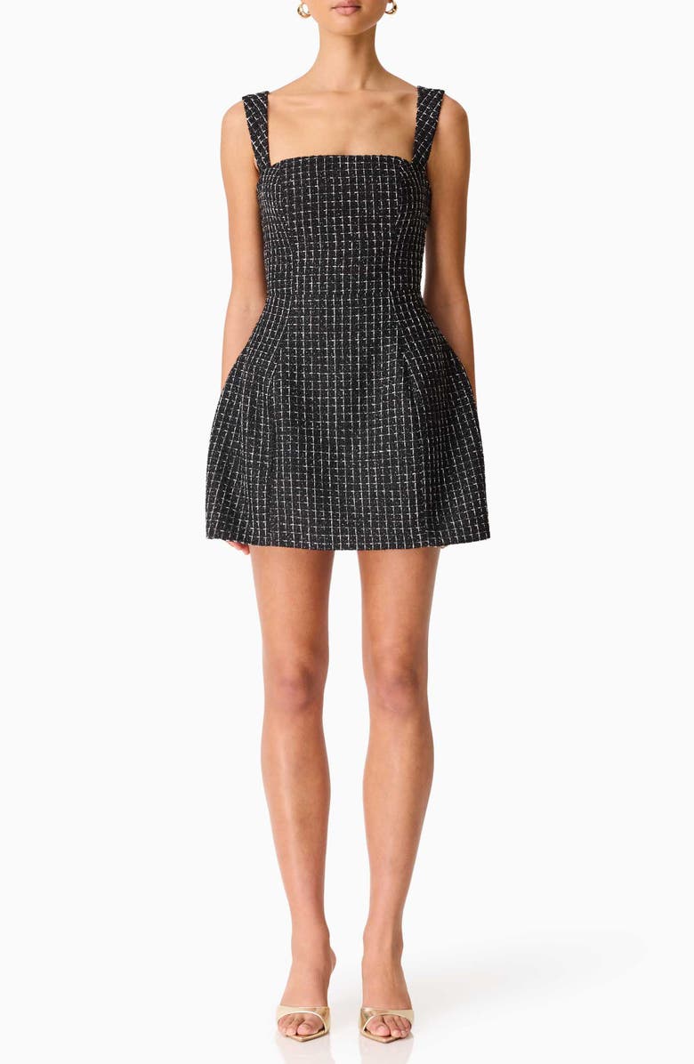 Elliatt Galadirel Check Tweed Minidress, Main, color, Black