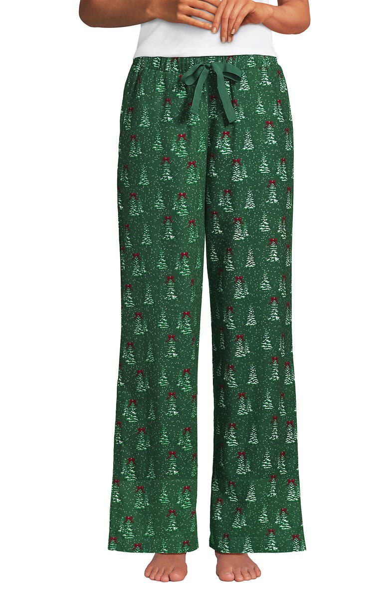 Lands' End Print Flannel Pajama Pants, Main, color, Light Emerald Snowy Trees