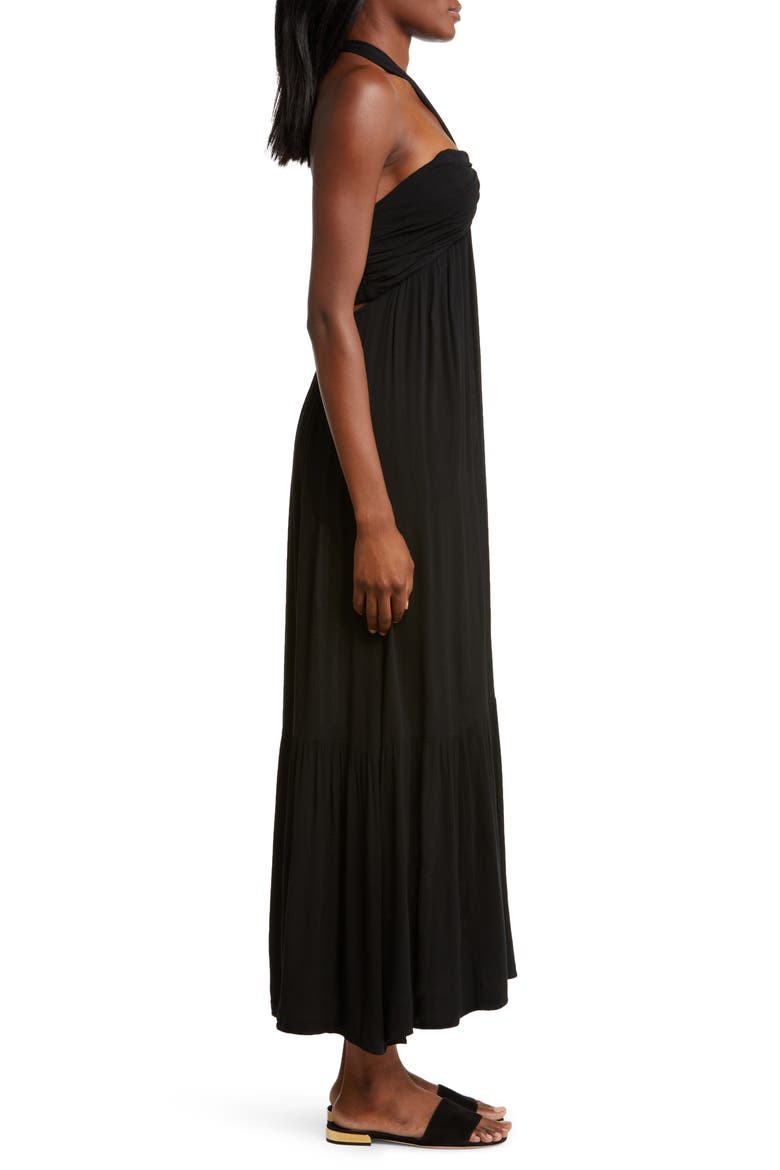 Tiered Halter Maxi Cover-Up Dress, Alternate, color, BLACK