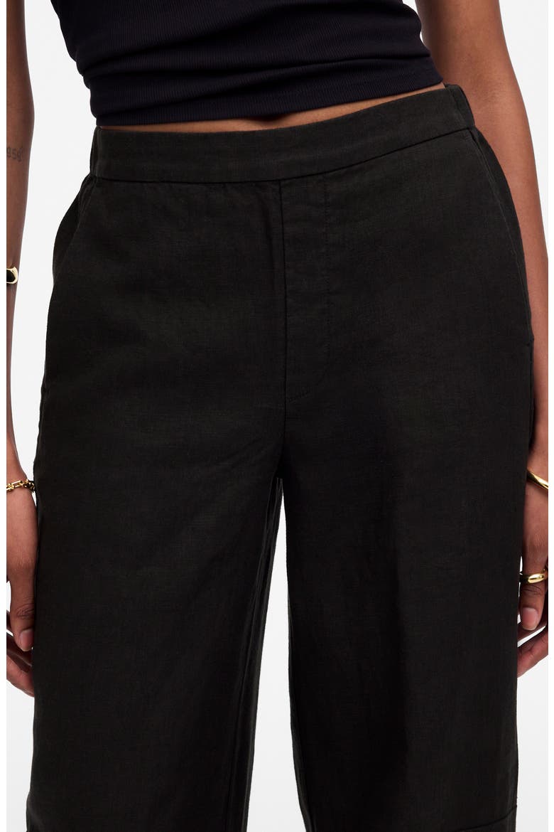 Barrel Leg Crop Linen Pants, Alternate, color, JET BLACK
