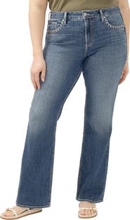 Silver Jeans Co. Avery Curvy Studded High Waist Bootcut Jeans