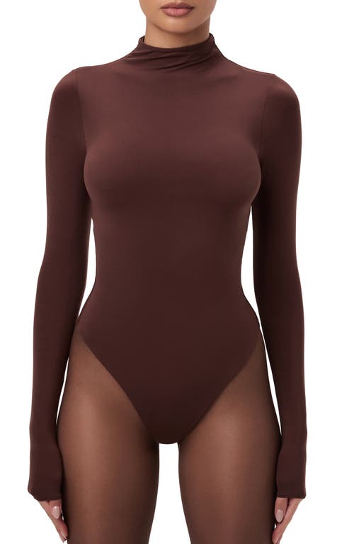 Naked Wardrobe Naked Long Sleeve Bodysuit In Brown