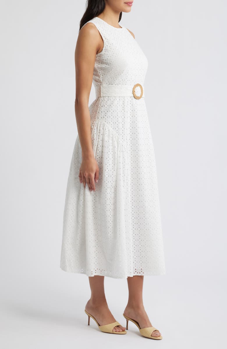 Eliza J Eyelet Belted Sleeveless Maxi Dress, Alternate, color, Ivory