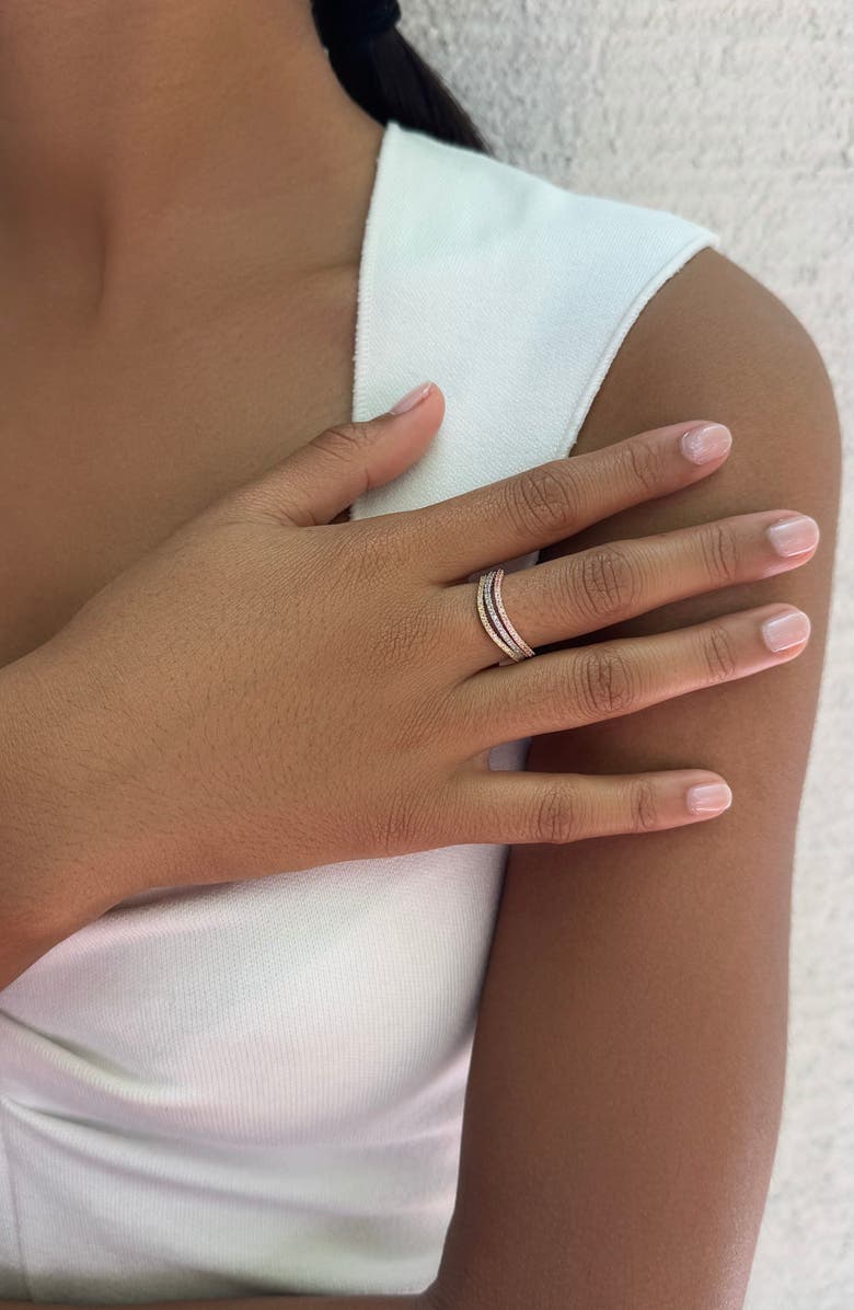 Adornia Set of 3 Cubic Zirconia Tri-Tone Curved Eternity Band Rings, Alternate, color, Gold