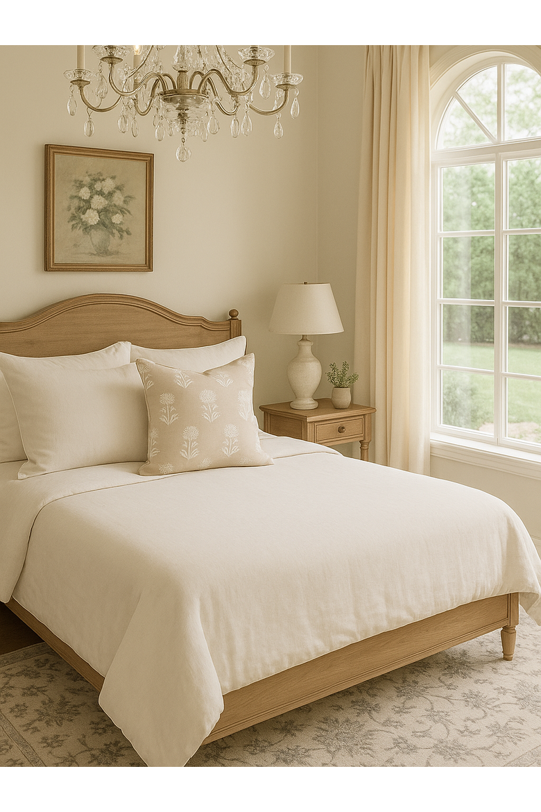Block Print Linen Pillow with Down Alternative Insert, Alternate, color, Beige