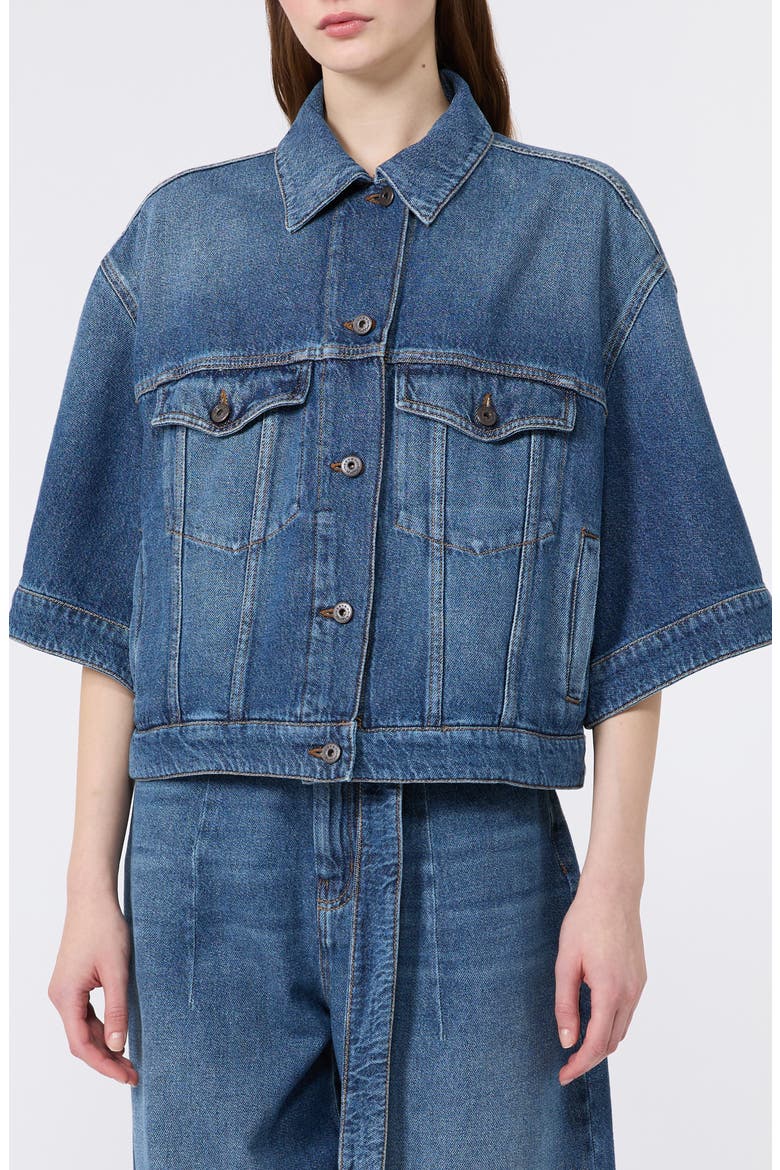 Liuti Crop Denim Jacket, Main, color, NAVY