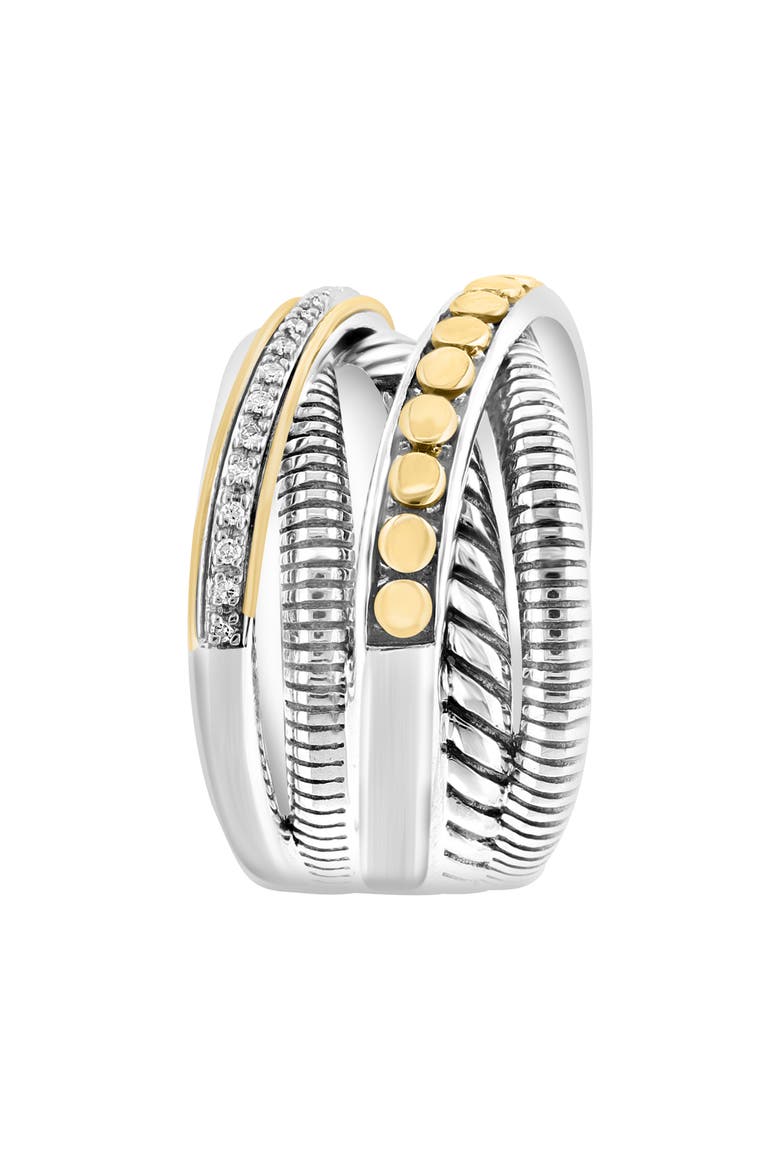 Sterling Silver & 14K Gold Diamond Crossover Band Ring - 0.07ct., Alternate, color, WHITE