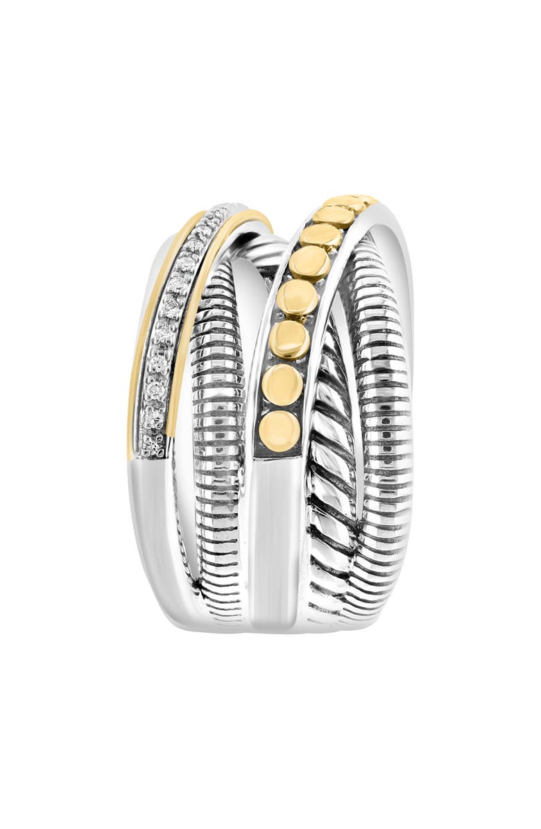 EFFY Sterling Silver & 14K Gold Diamond Crossover Band Ring - 0.07ct., Alternate, color, White
