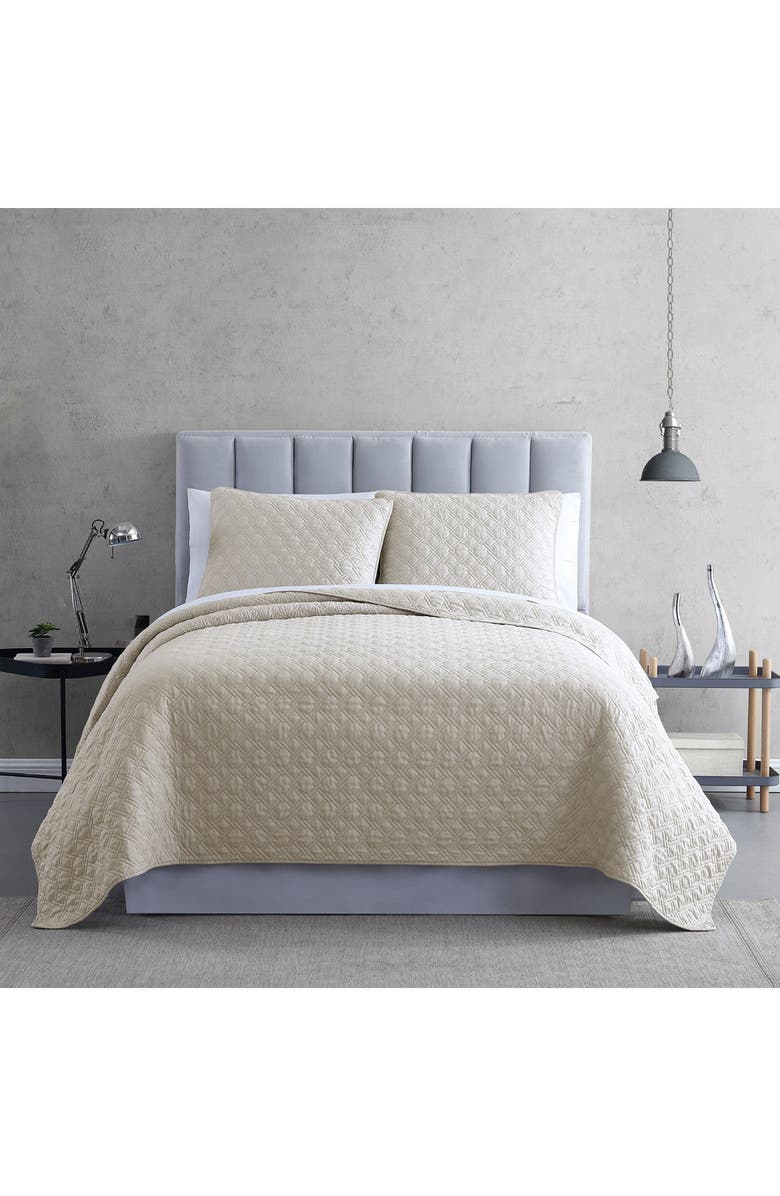 Modern Threads King Enzyme Washed Diamond Link Quilted Coverlet 3-Piece Set - Almond, Main, color,