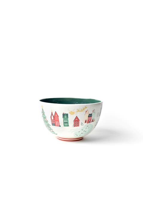 Christmas in the Village Scene 9in Footed Bowl