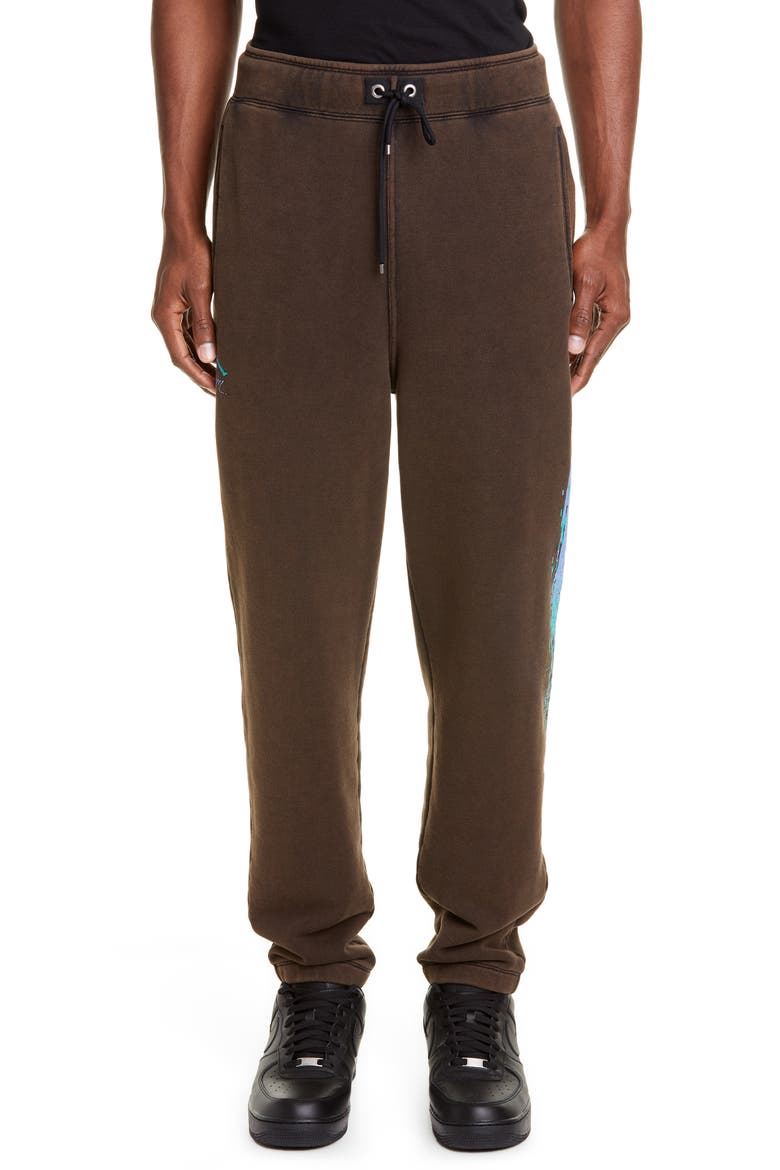 NRG Men's Basketball Logo Fleece Sweatpants (Nordstrom Exclusive), Alternate, color, WASHED BROWN BLACK