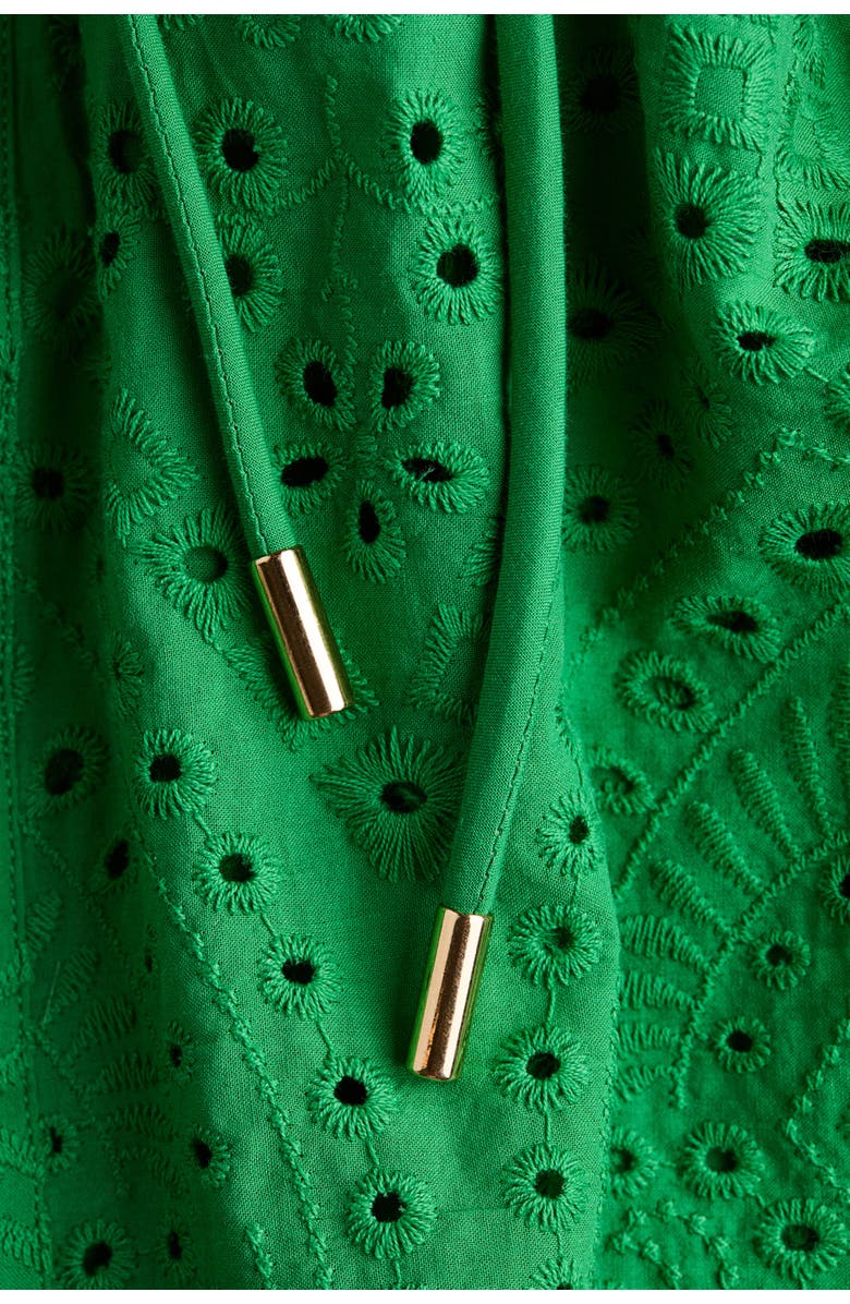 H&M Broderie-anglaise Cotton Shirt Dress, Alternate, color, Green