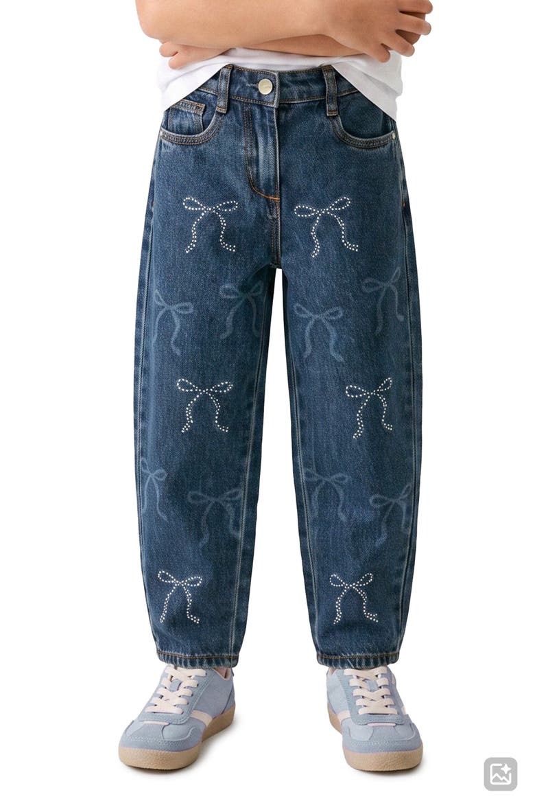 Kids' Bow Barrel Leg Jeans, Alternate, color, MED WASH