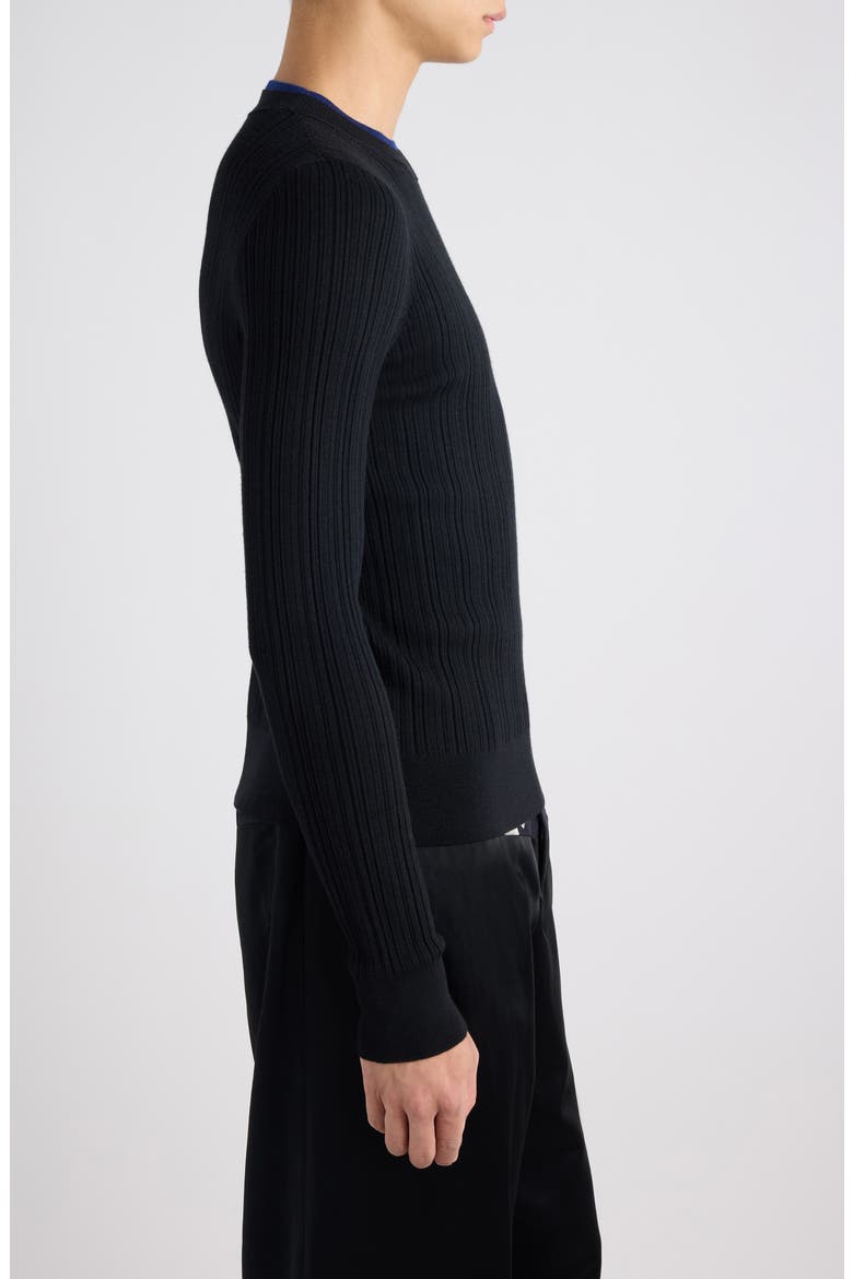 Motif Merino Wool Rib Sweater, Alternate, color, BLACK