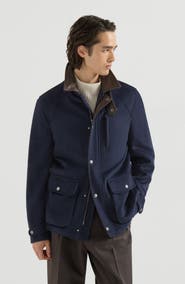 Brunello Cucinelli Virgin wool cloth field jacket with nappa leather inserts