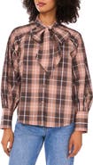 Halogen® Plaid Tie Neck Button-Up Shirt