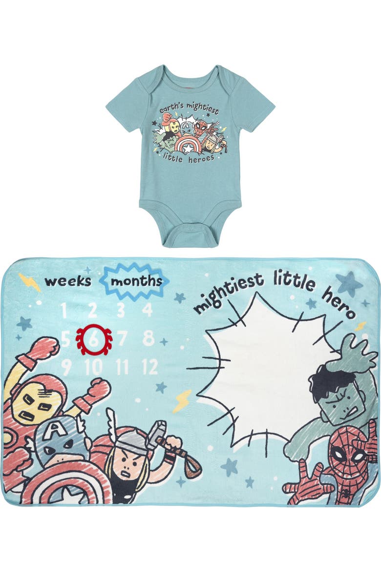 Avengers Bodysuit and Blanket Gift Set, Main, color, Slate Blue Avengers