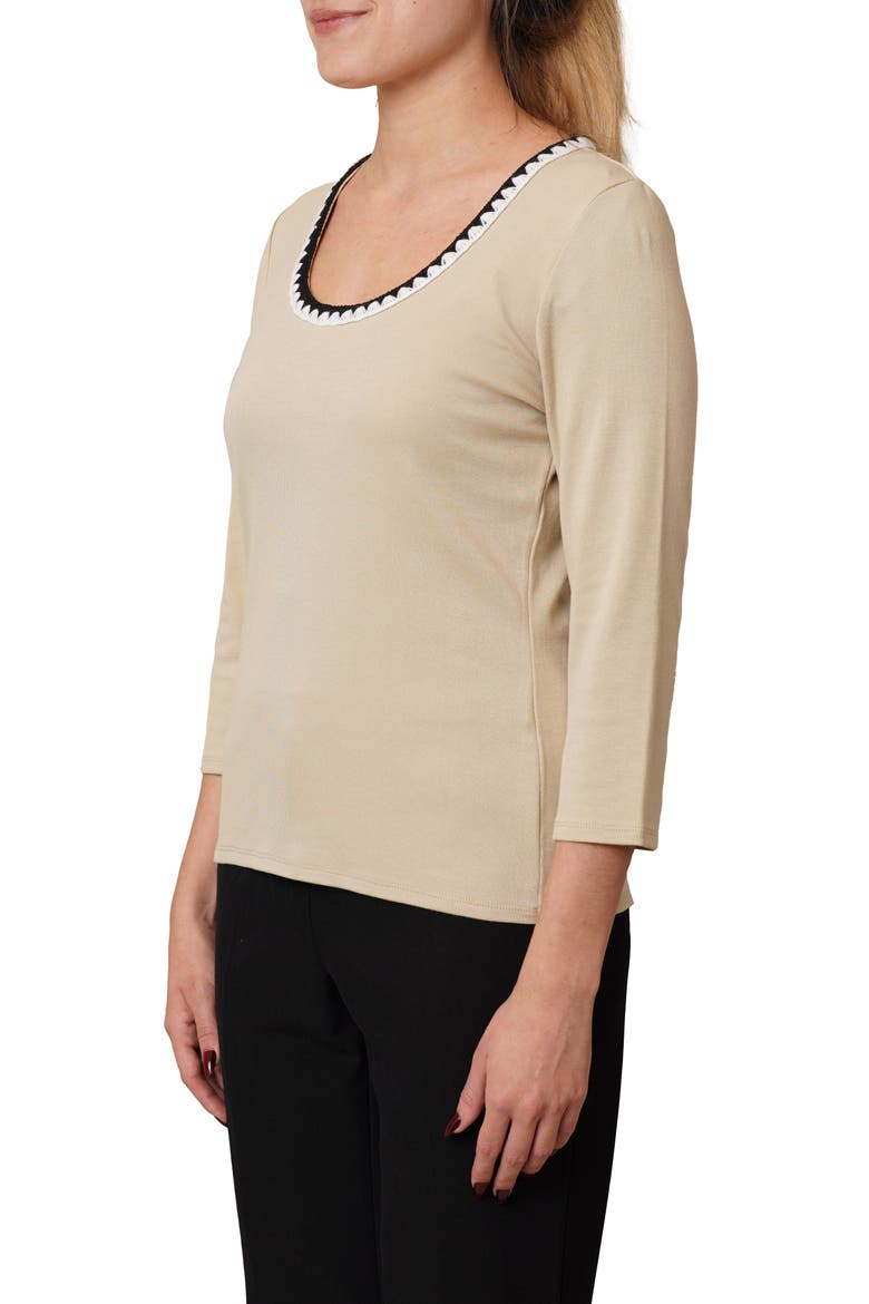 Stitched U-Neck T-Shirt, Alternate, color, PALE KHAKI/ BLACK/ BONE