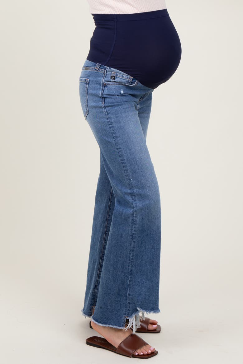 Distressed Fringe Hi-Lo Hem Cropped Flare Maternity Jeans, Alternate, color, Blue