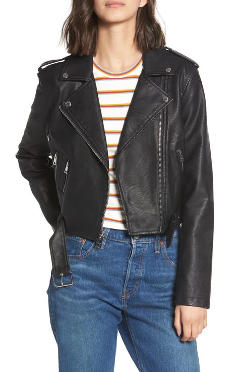 Faux Leather Fashion Belted Moto Jacket