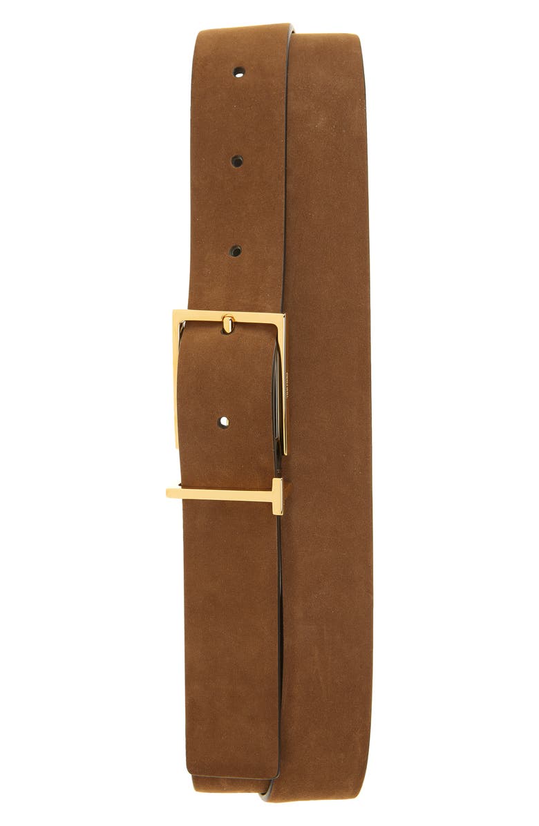 TOM FORD T Loop Nubuck Leather Belt, Main, color, Olive Brown