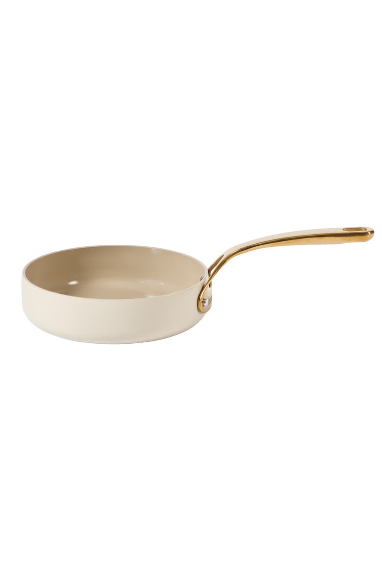 8 Inch Heavy Duty Aluminum Premium PFA Free Ceramic Nonstick Saute/Deep Frying Pan Skillet, Main, color, Linen White with Gold Handle