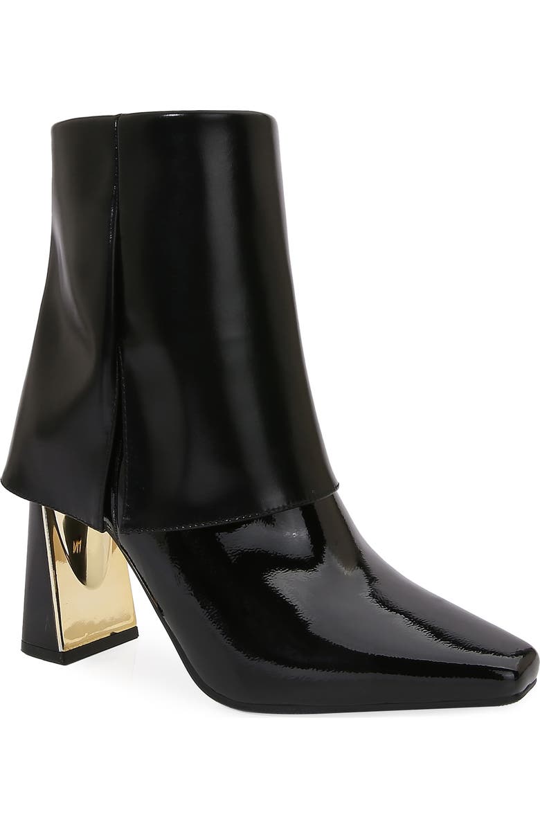NINETY UNION Folded Calf Metal Heel Bootie, Main, color, Black