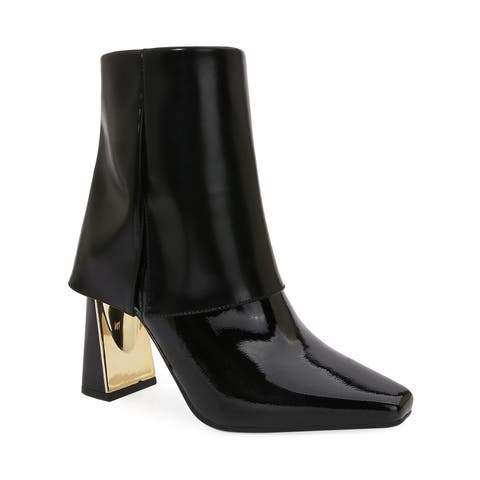 Folded Calf Metal Heel Bootie