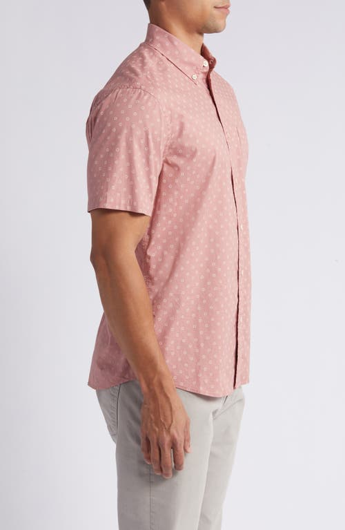 Faherty Playa Short Sleeve Stretch Organic Cotton Button-down Shirt In Sandstone Red Sunburst