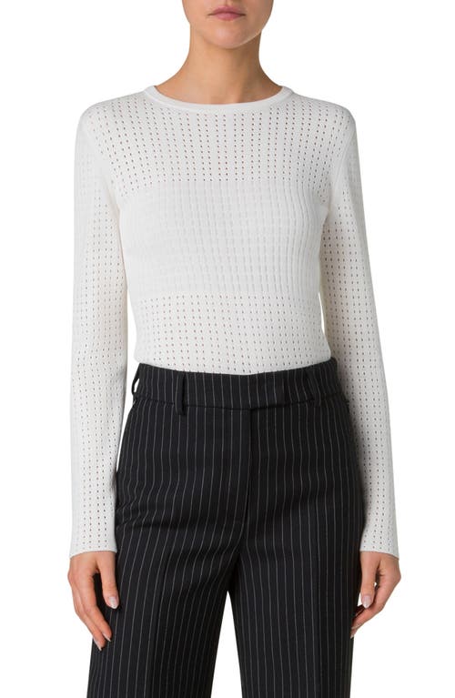 Shop Akris Silk & Cotton Pointelle Stitch Sweater In Ecru