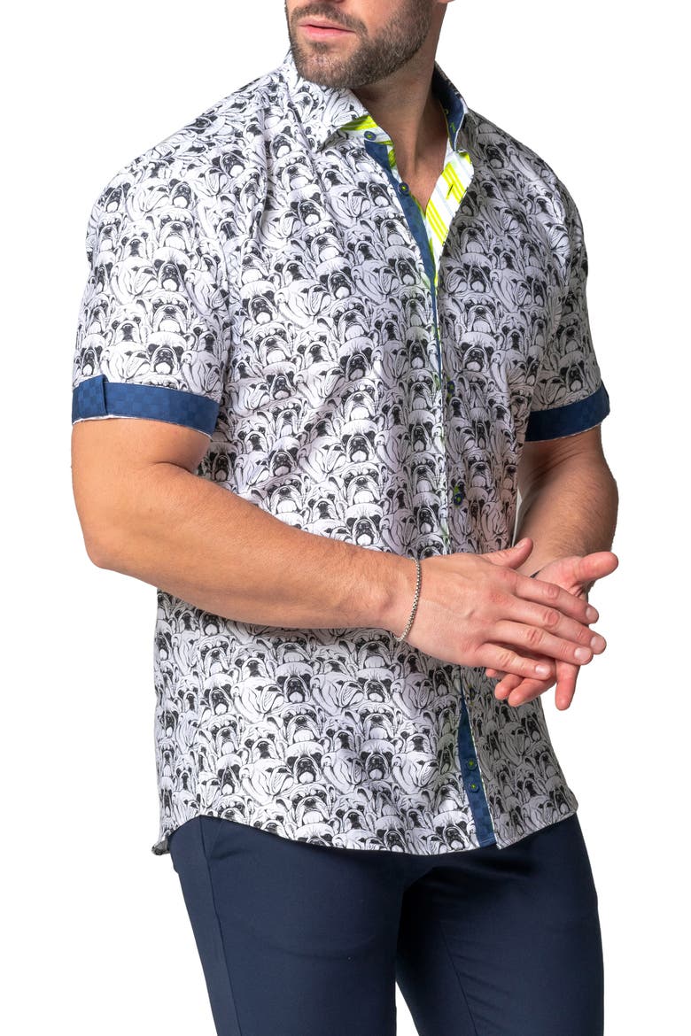 Galileo Bulldog White Contemporary Fit Short Sleeve Button-Up Shirt, Alternate, color, WHITE