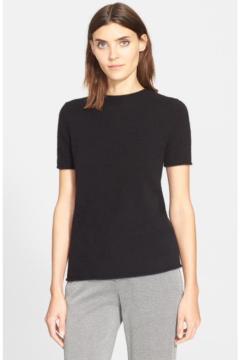 'Tolleree' Short Sleeve Cashmere Pullover, Main, color, BLACK