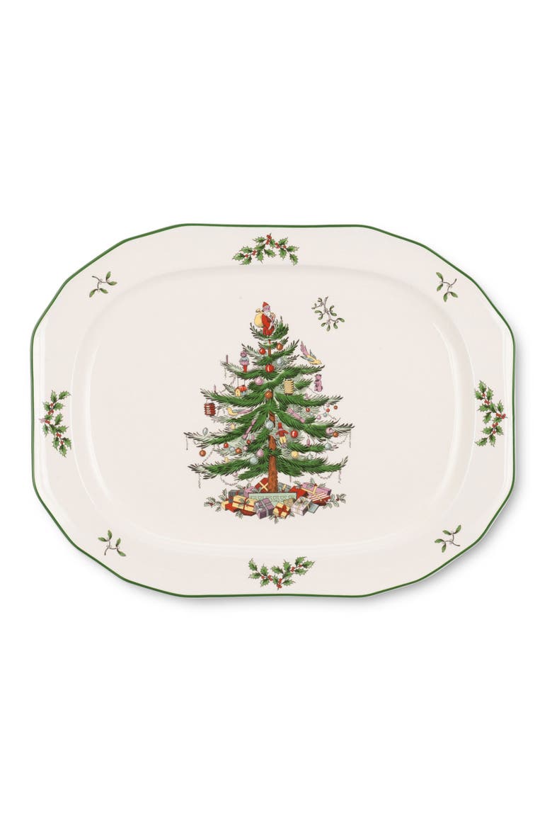 Sculpted Christmas Tree Platter, Main, color, GREEN