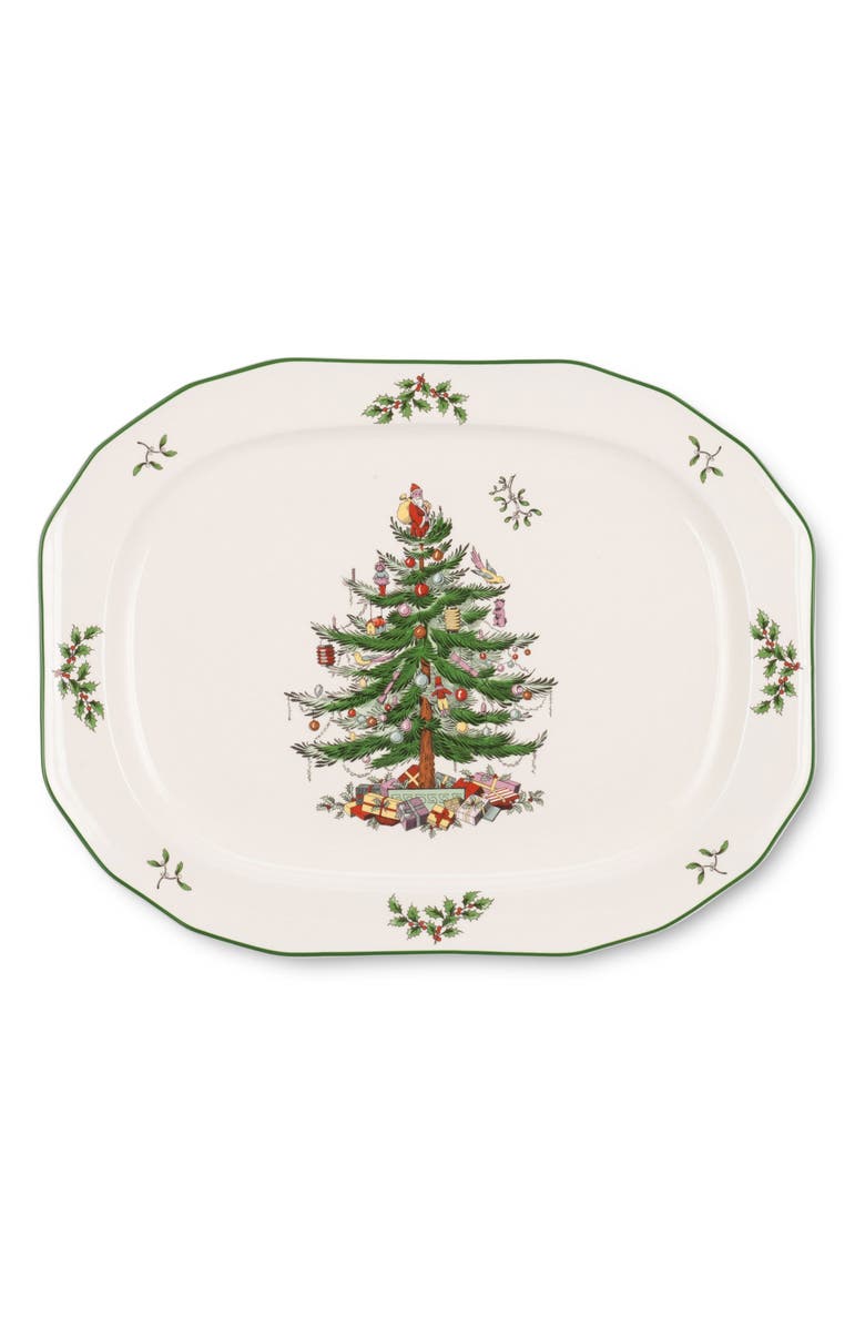 Spode Sculpted Christmas Tree Platter, Main, color, Green