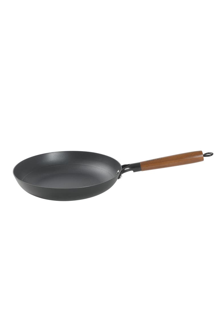 Pre-Seasoned Honeycomb Cast Iron Skillet with Wooden Handle, Main, color, Black