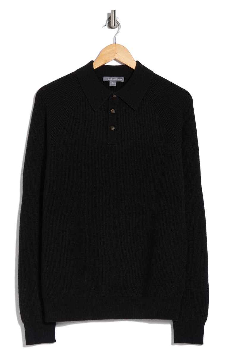 Amicale Rib Cashmere Polo Sweater, Alternate, color, Blk