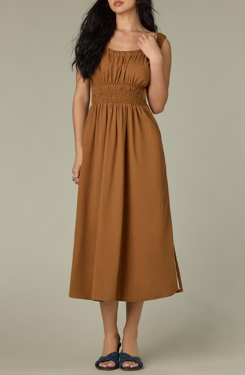 Smocked Waist Sleeveless Midi Dress