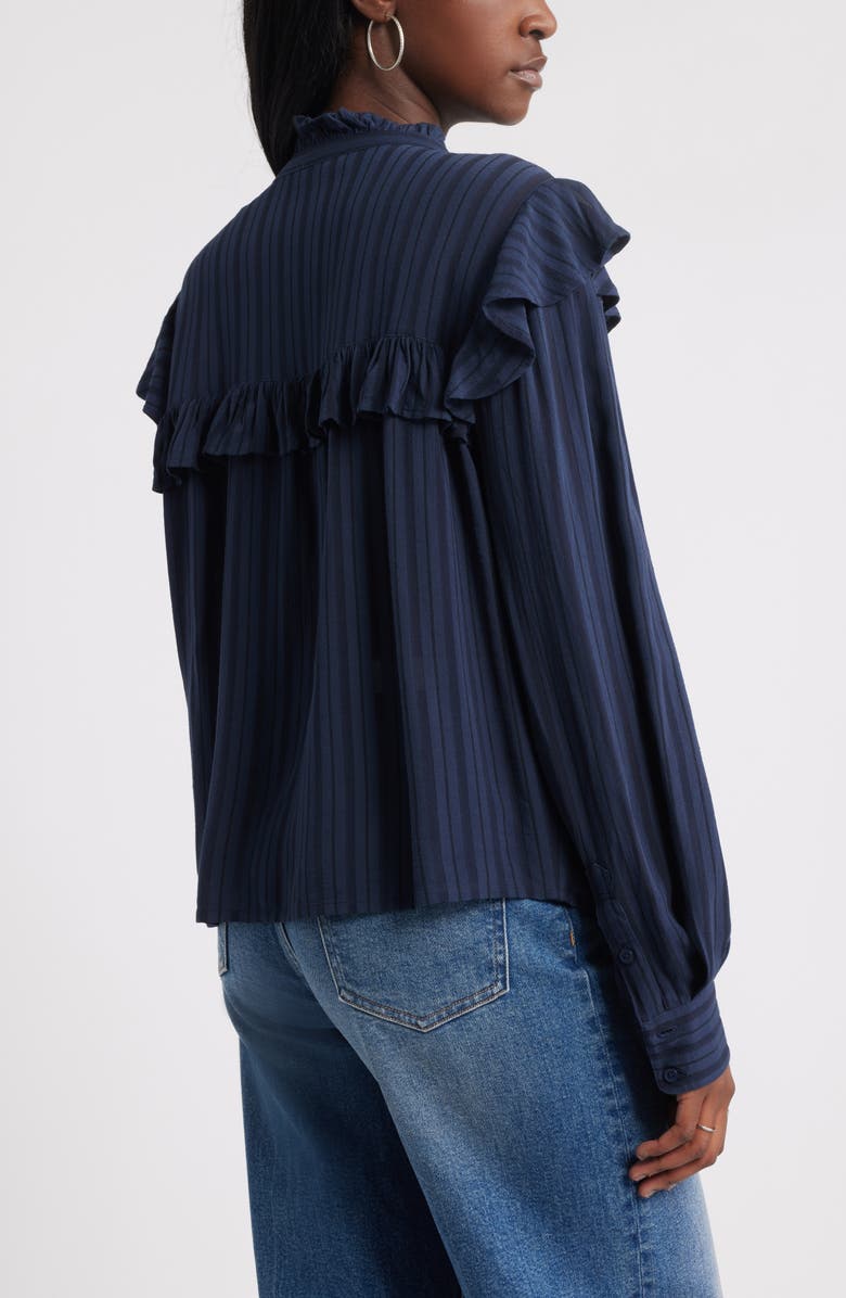 Treasure & Bond Ruffle Button-Up Shirt, Alternate, color, Navy Still