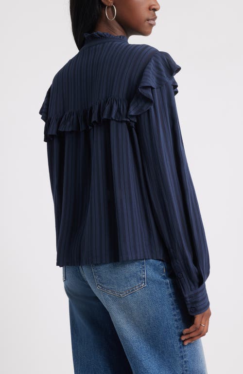 Treasure & Bond Ruffle Button-up Shirt In Blue