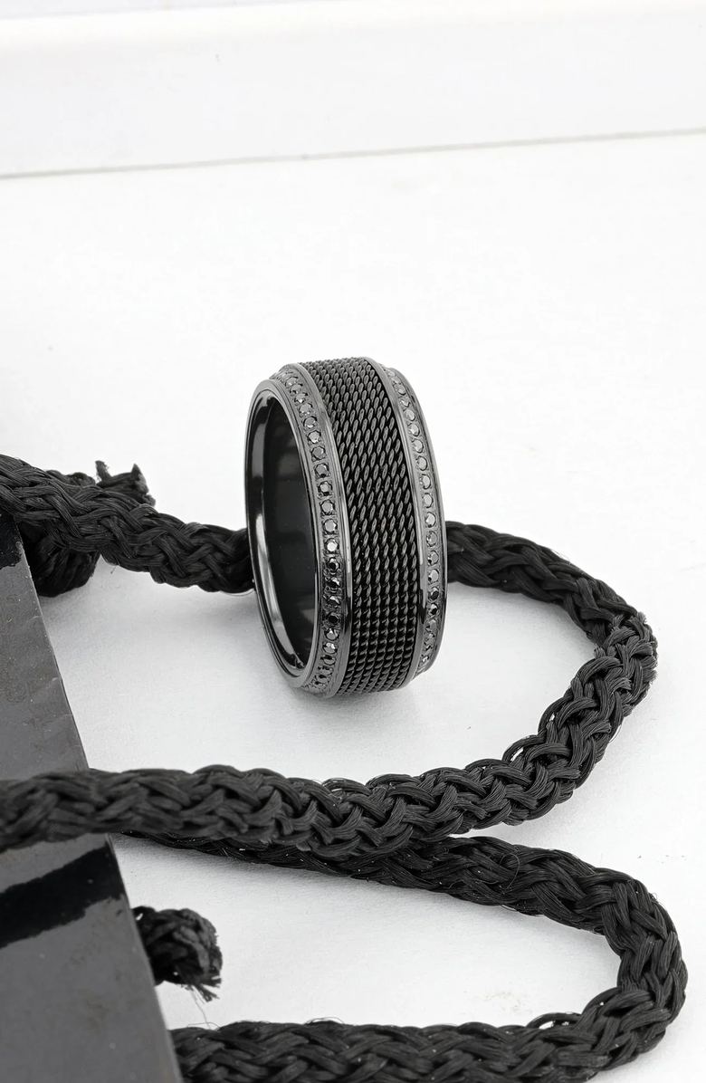 Larson Jewelers Steel Chain Titanium Wedding Ring Set With Round Diamonds, Alternate, color, Black Titanium 10Mm