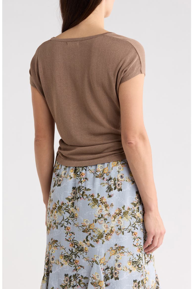 Side Ruched Short Sleeve V-Neck Sweater, Alternate, color, TAUPE