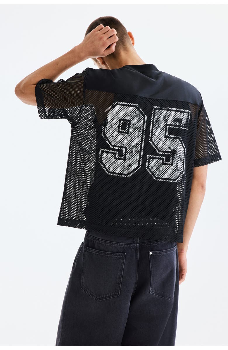 H&M Loose Fit Printed Mesh T-shirt, Main, color, Black/95