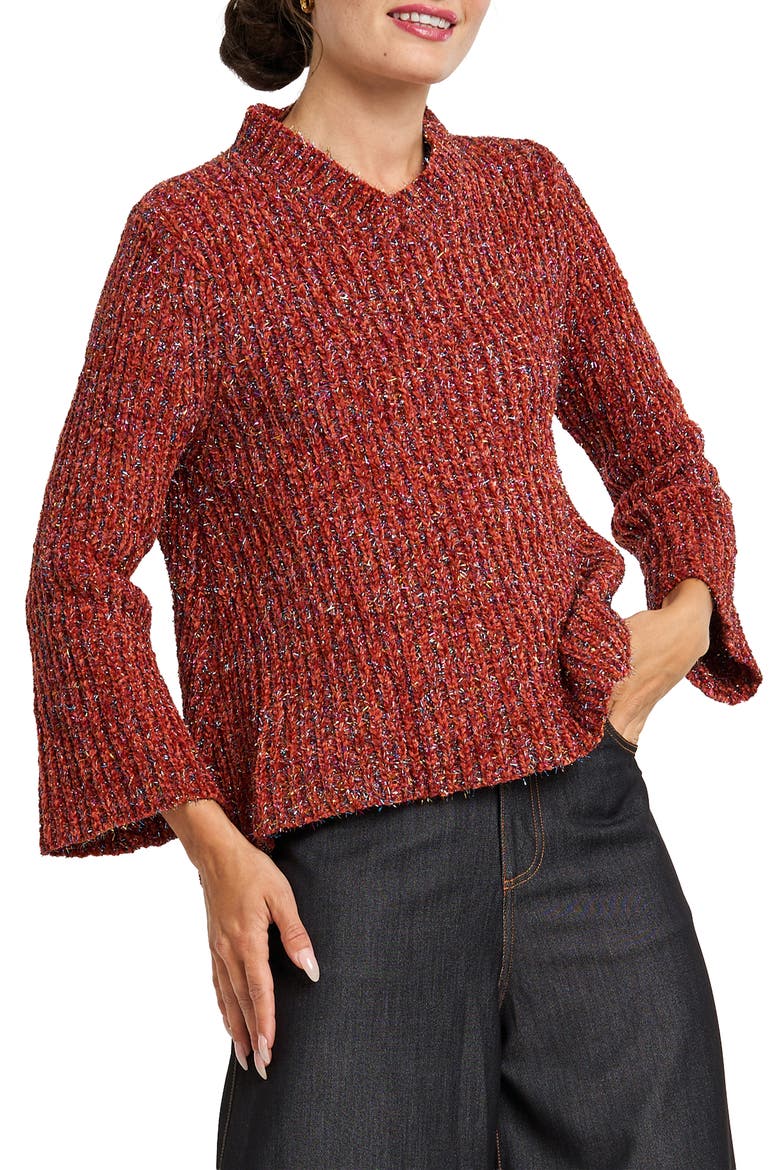 Vickie Metallic Mock Neck Sweater, Alternate, color, RUST