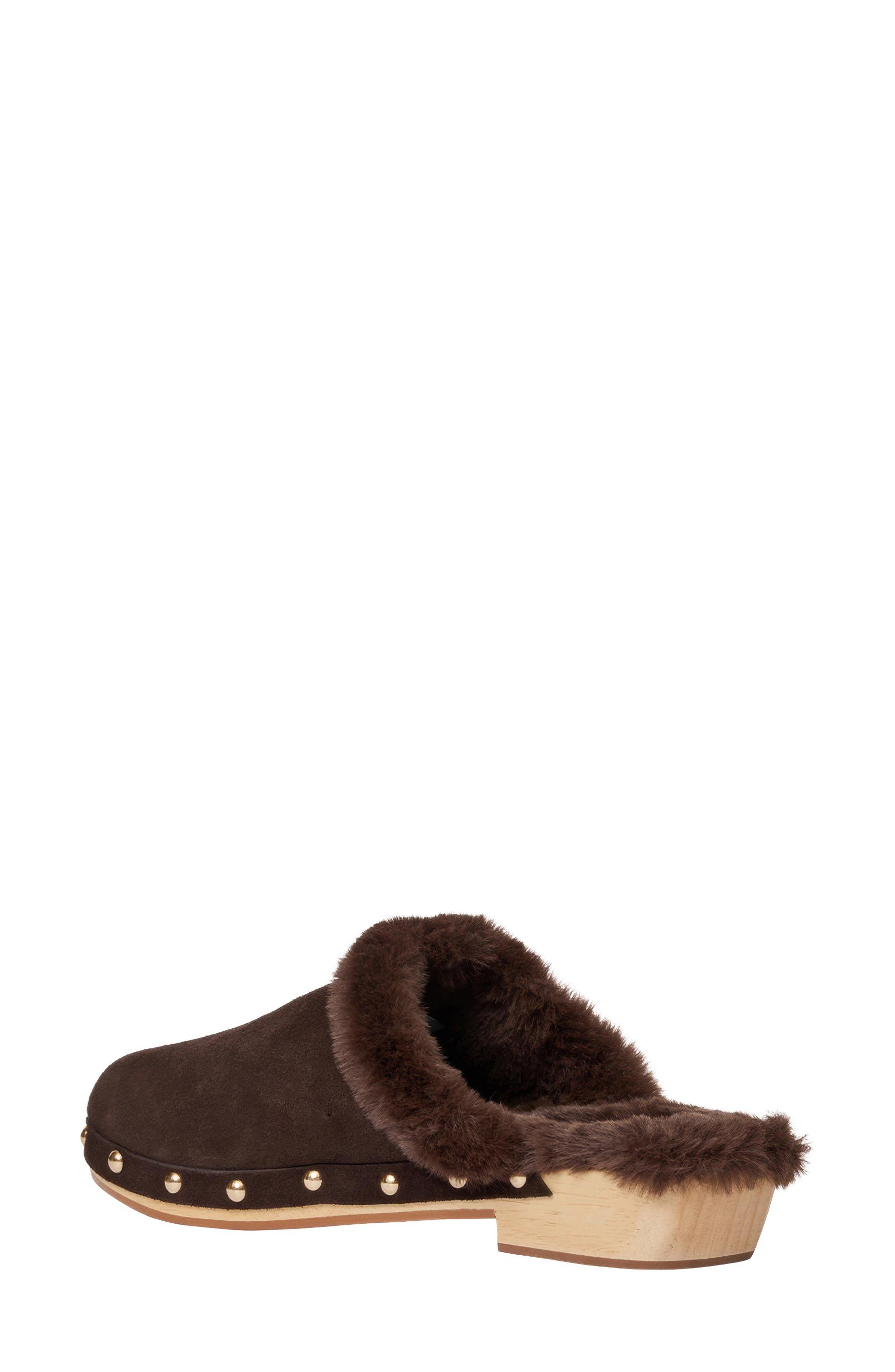 Jocelyn Leather Clog, Alternate, color, DARK BROWN/ FAUX FUR