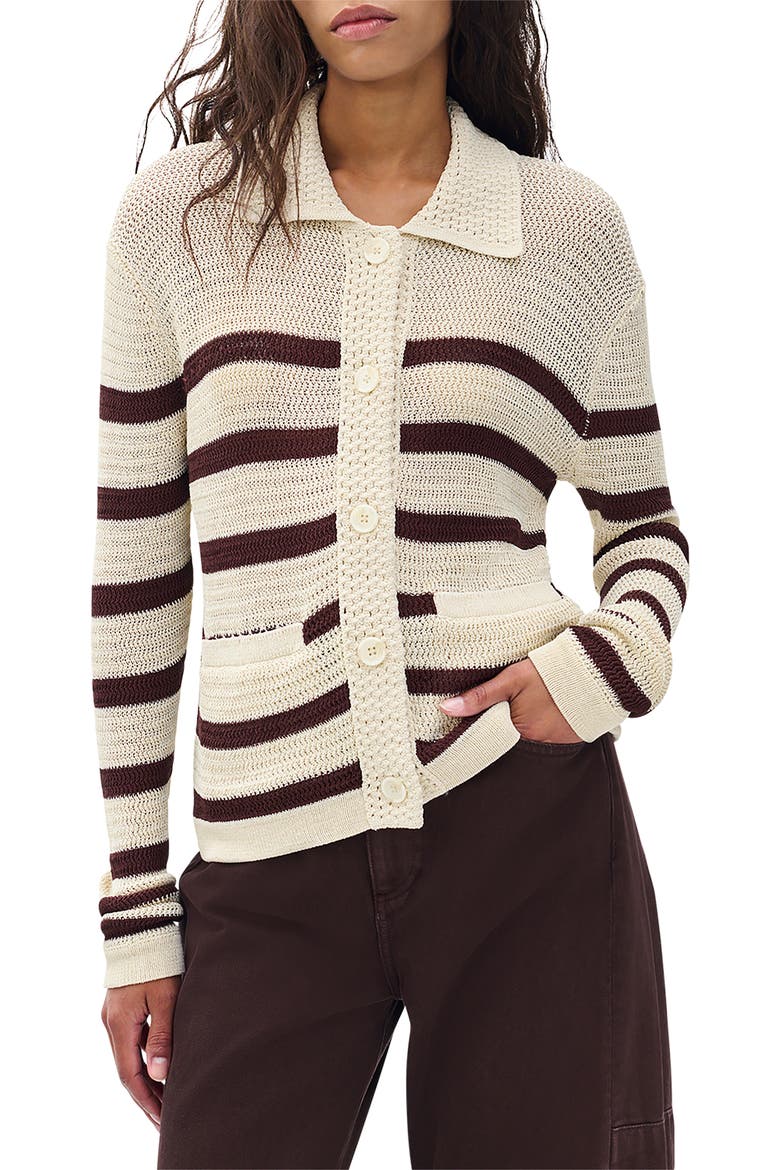 Costi Stripe Cotton Blend Cardigan, Main, color, IVORY MULTI