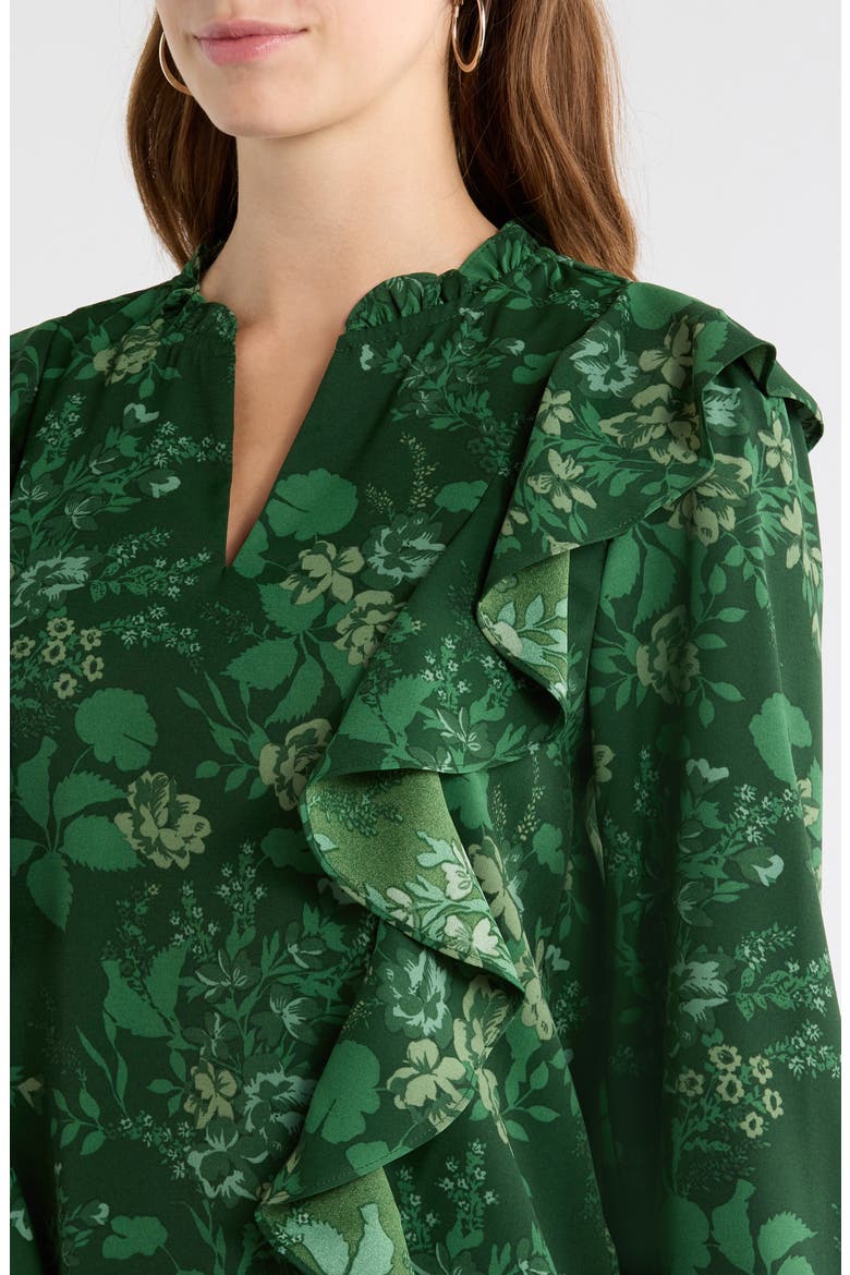 Woodland Floral Print Ruffle Top, Alternate, color, EMERALD-MULTI
