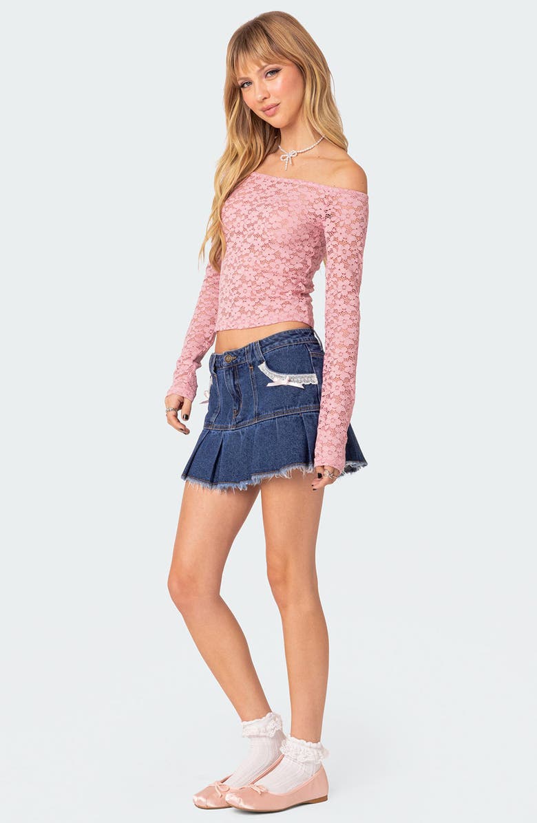 EDIKTED Carolina Lace Off the Shoulder Top, Alternate, color, Pink