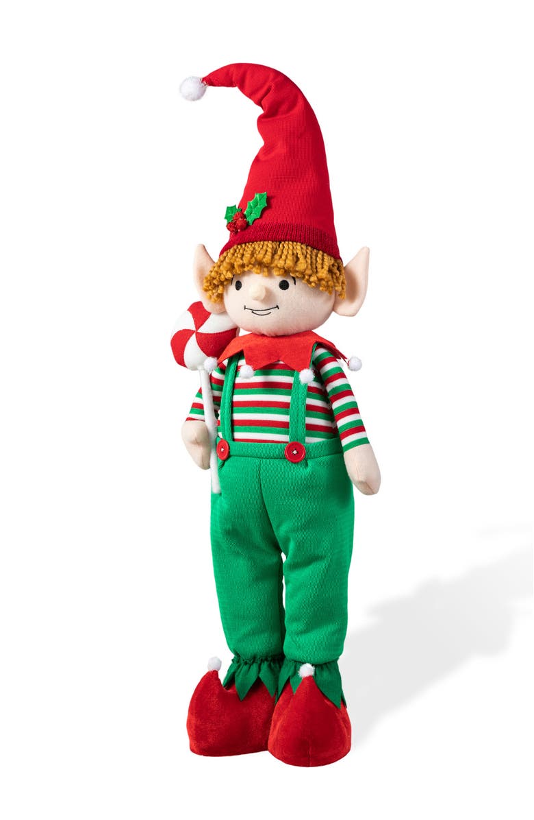 Glitzhome 39"/26"H Telescoped Fabric Christmas Boy Elf Standing Decor, Main, color, 